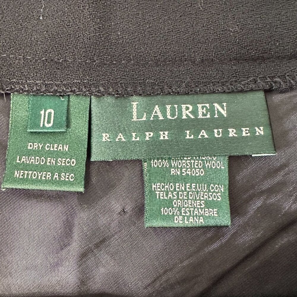 Vintage Ralph Lauren Knee Length Skirt Sz 10‎ Black A-Line Worsted Wool - Picture 4 of 13